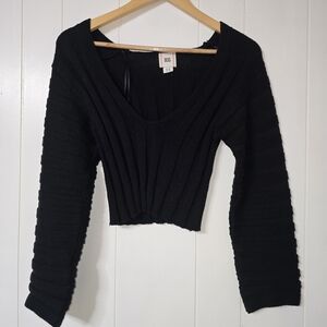 BDG Black Ribbed V-Neck Cropped Sweater Top